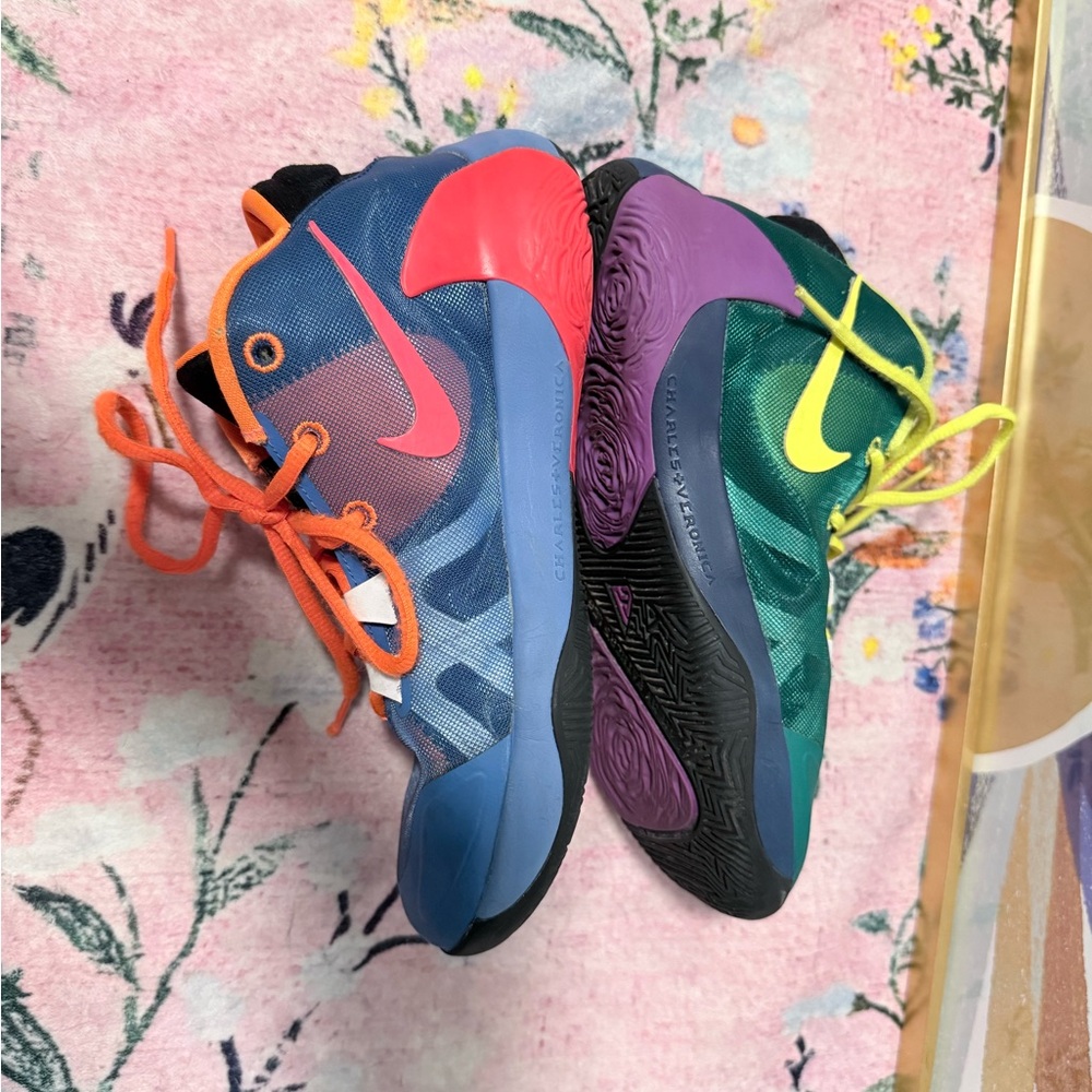 Nike Kids Blue and Green Sneakers with Orange Accents